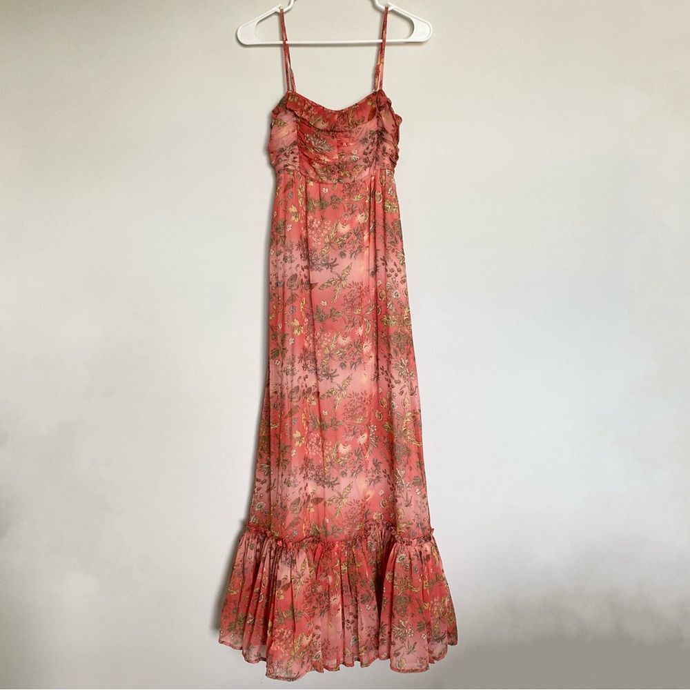 byTiMo Chiffon Strap Maxi Dress Salmon Bright Field Sleeveless Size XS NWOT - Picture 8 of 16